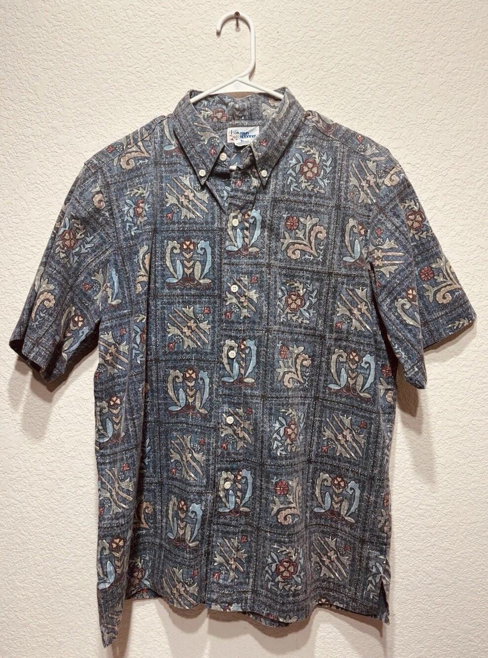 Vtg Reyn Spooner Shirt Men L Patchwork Green Blue Sailboat Nautical